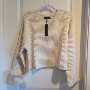 Banana Republic Ribbed Cream Cropped Sweater Wool Cashmere Blend Large L NWT